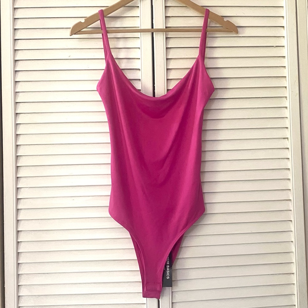 🆕 Wearever Bodysuit Tank Top Womens Large Pink Spaghetti Strap Casual Party NWT